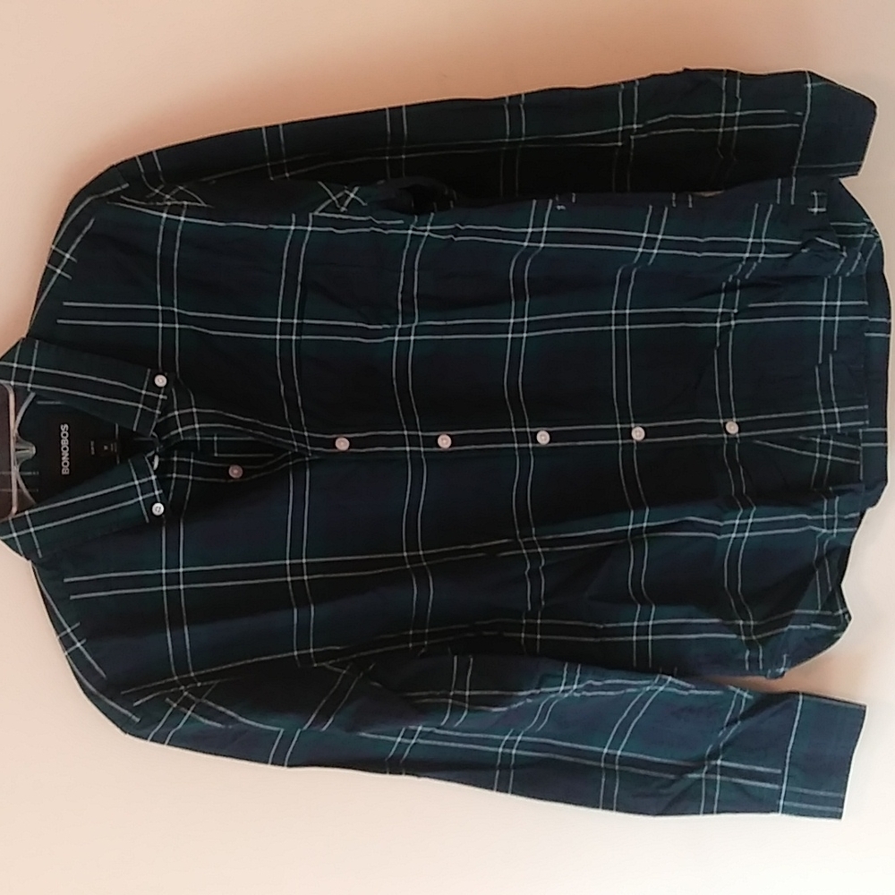 Bonobos button down shirt, green/blue, size M slim
